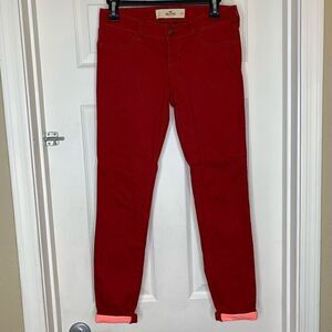 Red Hollister Pants with Pink Cuff Trim
